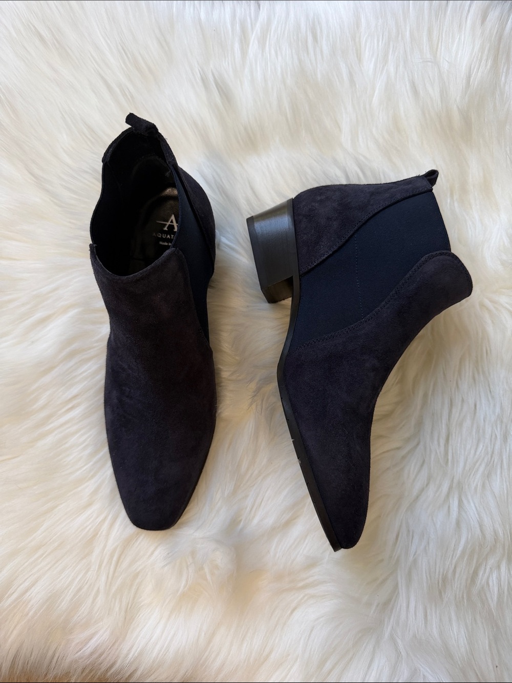 Aquatalia navy Suede Pointed Chelsea Ankle Boots